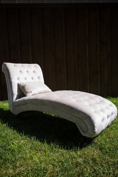 Diamond studied velvet champagne chaise