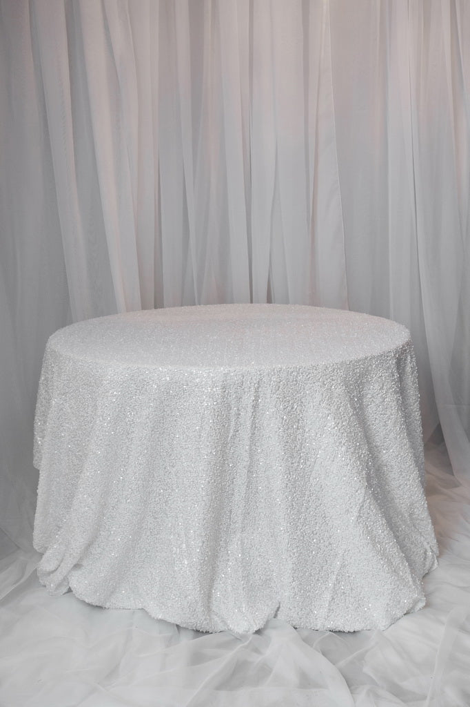 120" white sequins round