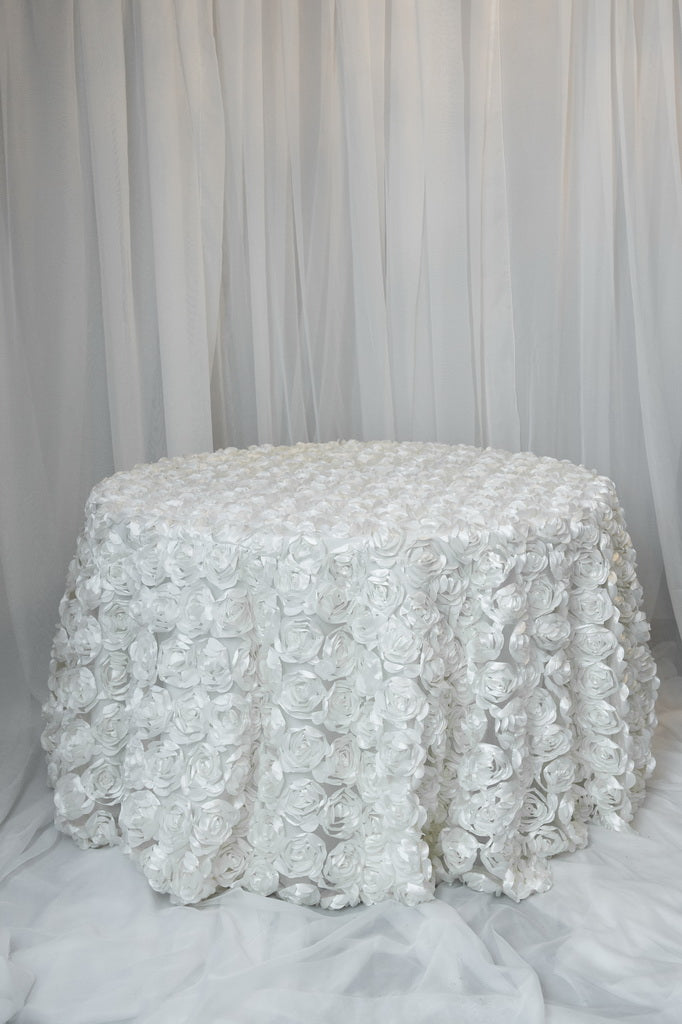 120" ivory rosette table overlay