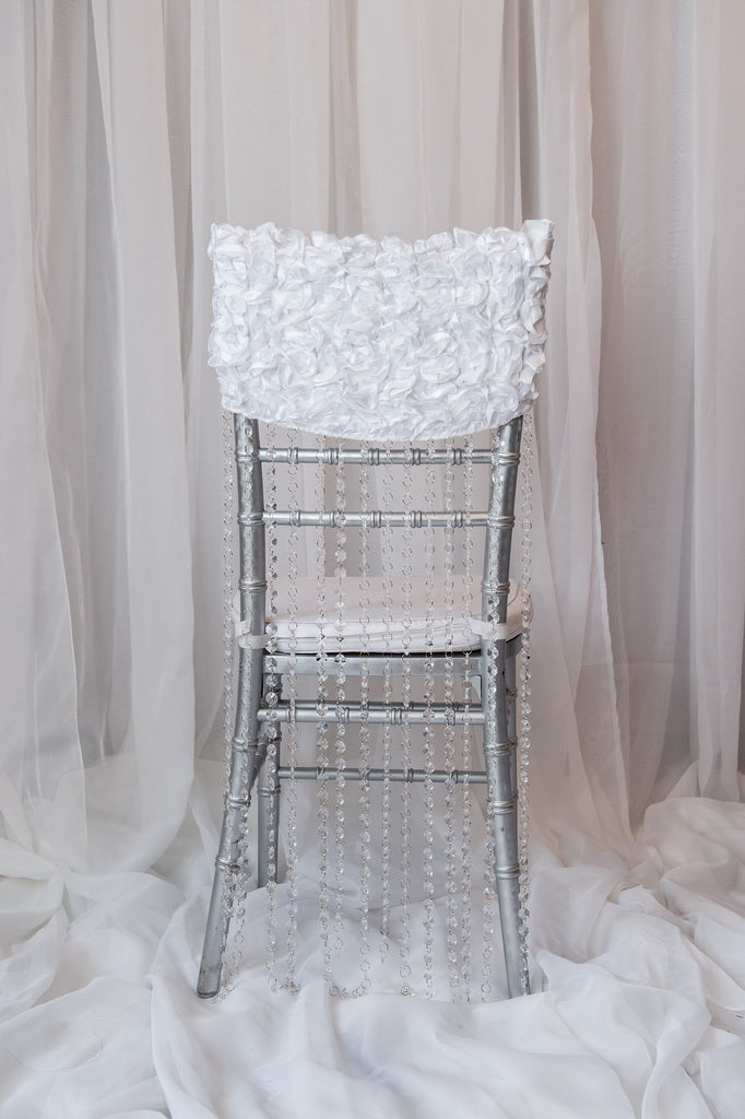 white chair cap with acrylic strands