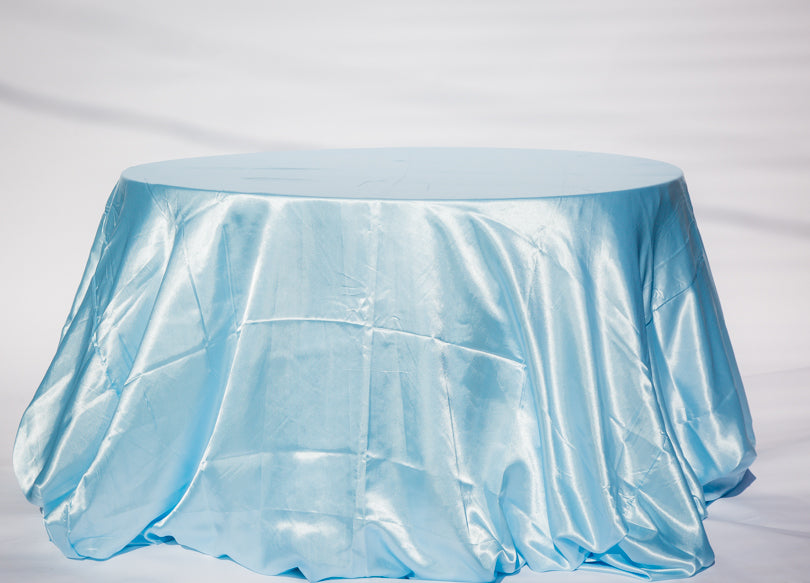 120" baby blue satin round