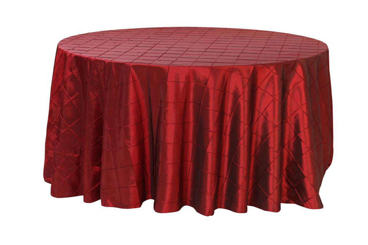 120" pintuck red taffeta round
