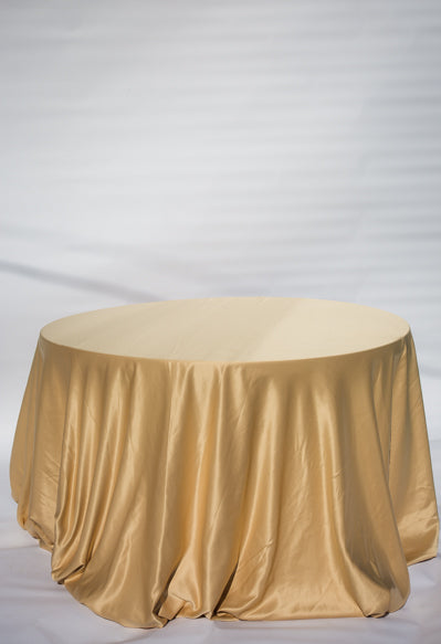 120" champagne satin lamour round