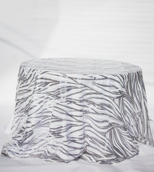 rectangle silver and white striped sequins overlay 90x174"