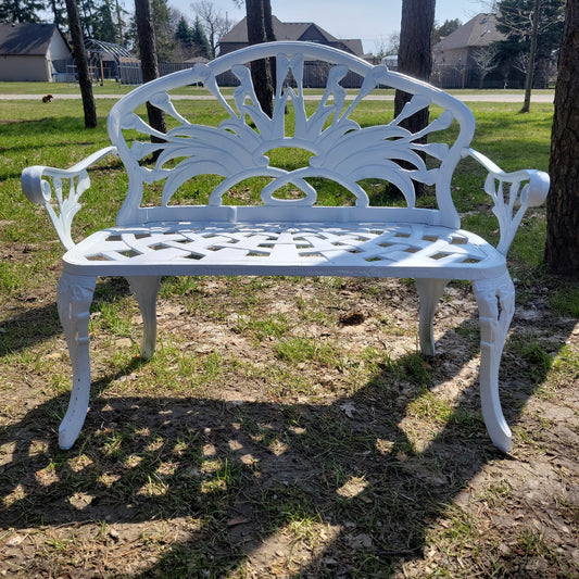 White wrought iron Love Bench
