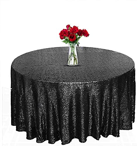 120" black sequins round