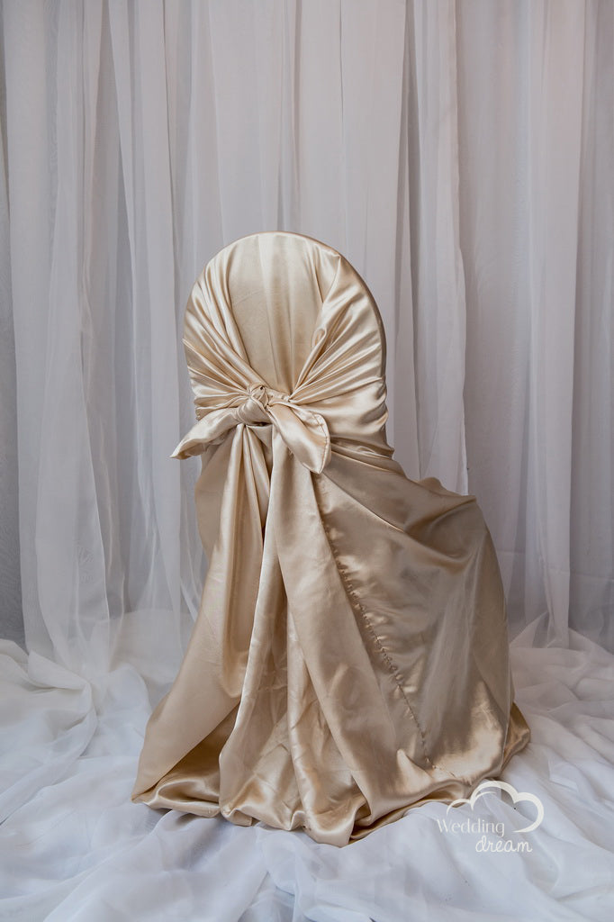 Champagne Satin Tie Back Universal Chair Cover
