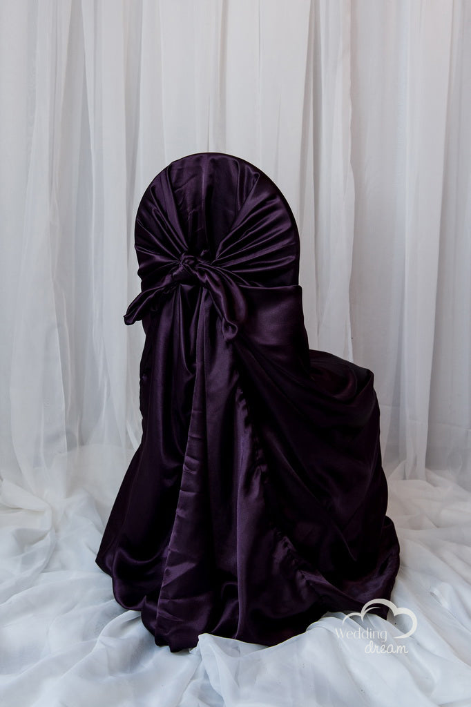 Eggplant Purple Satin Tie Back Universal Chair Cover