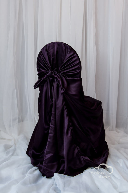 Eggplant Purple Satin Tie Back Universal Chair Cover