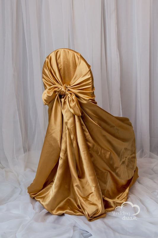 Gold Satin Tie Back Universal Chair Cover