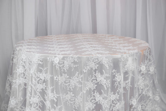 90x174" off white brocade lace table cloths rentangle