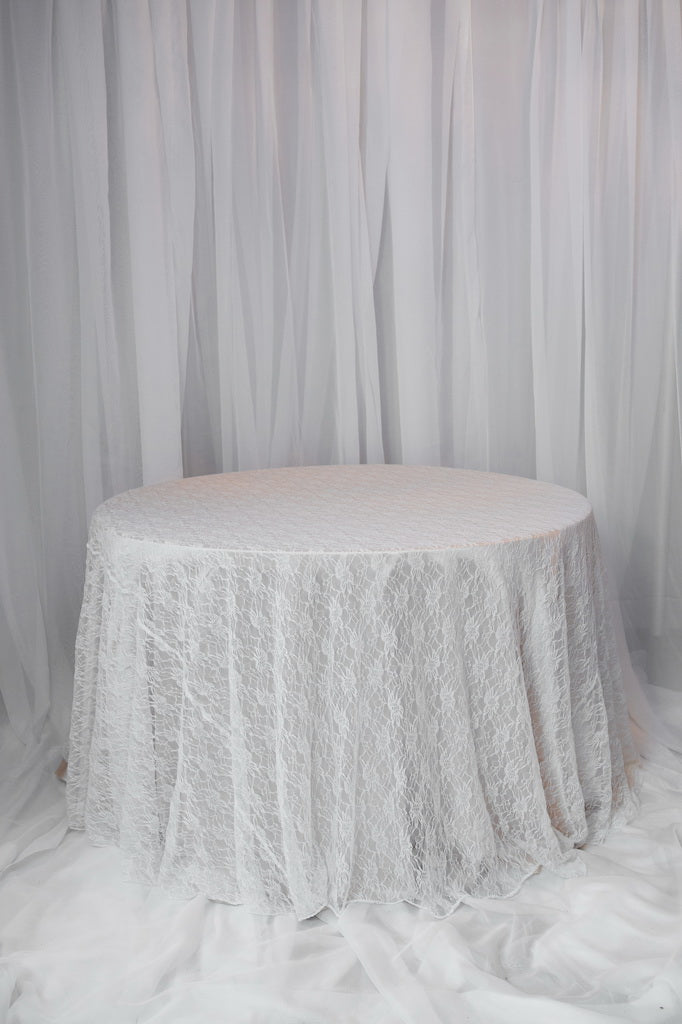 120" ivory lace overlays round
