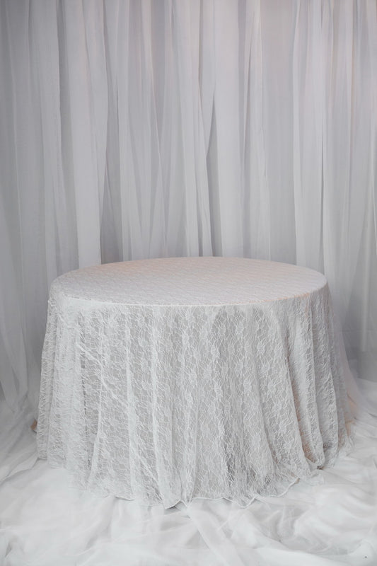 120" ivory lace overlays round
