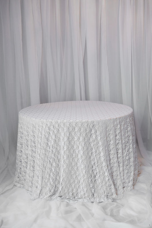 120" white lace overlays round