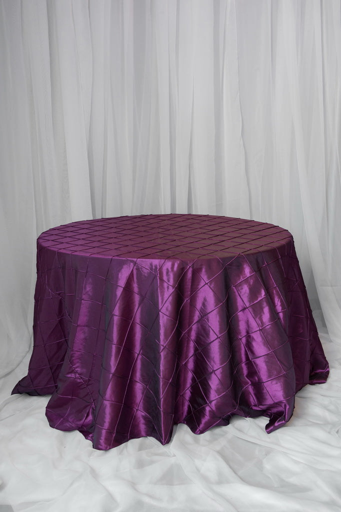 120" pintuck taffeta plum round