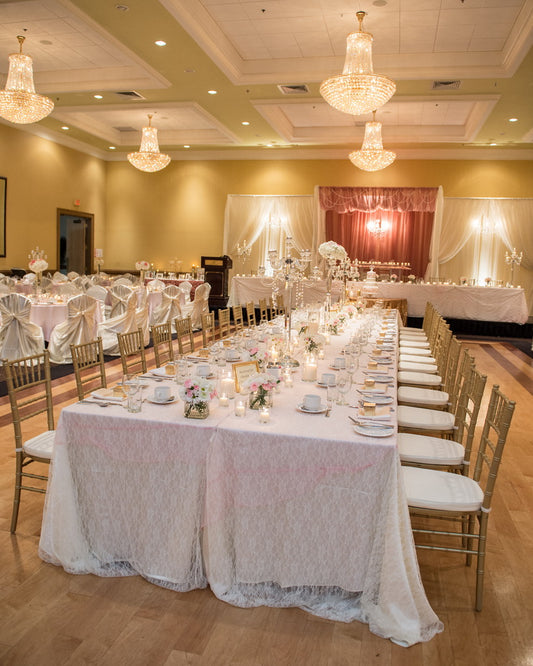 Ivory Overlay Rectangular Table Table overlays – EventPartyRental