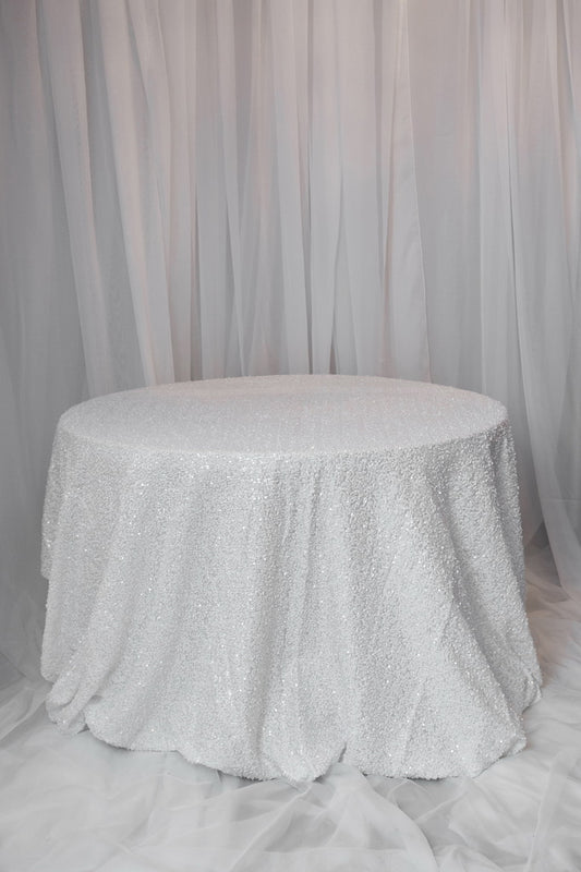 120" white sequins round