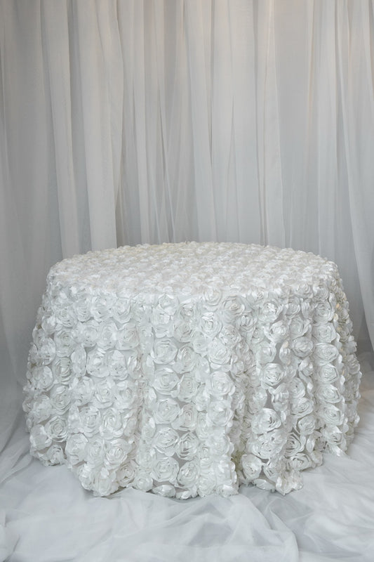 120" ivory rosette table overlay
