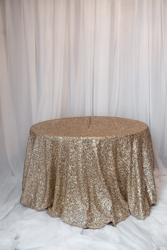 120" champagne sequins round