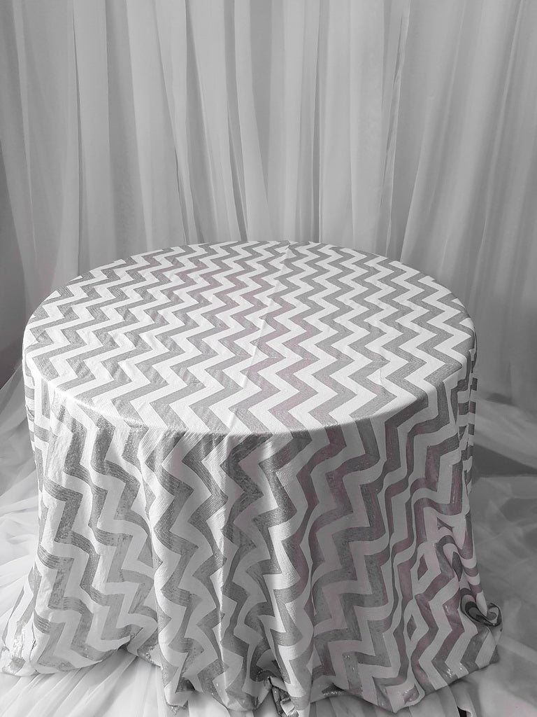 rectangle silver and white chevron sequins table cloths 90x174"