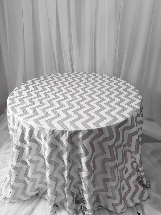 rectangle silver and white chevron sequins table cloths 90x174"