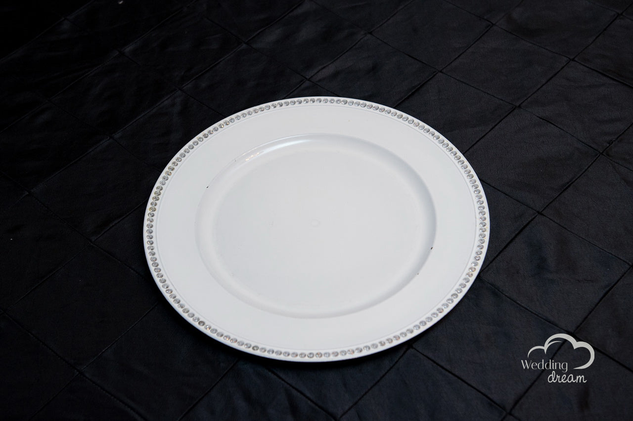White Acrylic Charger Plate with Rhinestone Rim