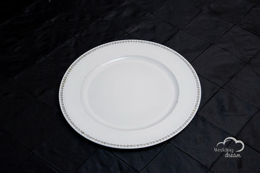White Acrylic Charger Plate with Rhinestone Rim