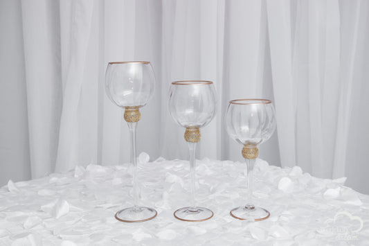 Assorted Sized Goblets with Gold Rim & Gold Diamond Bracelet