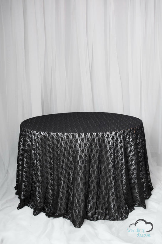 120" Black Lace Overlay Table Cloth